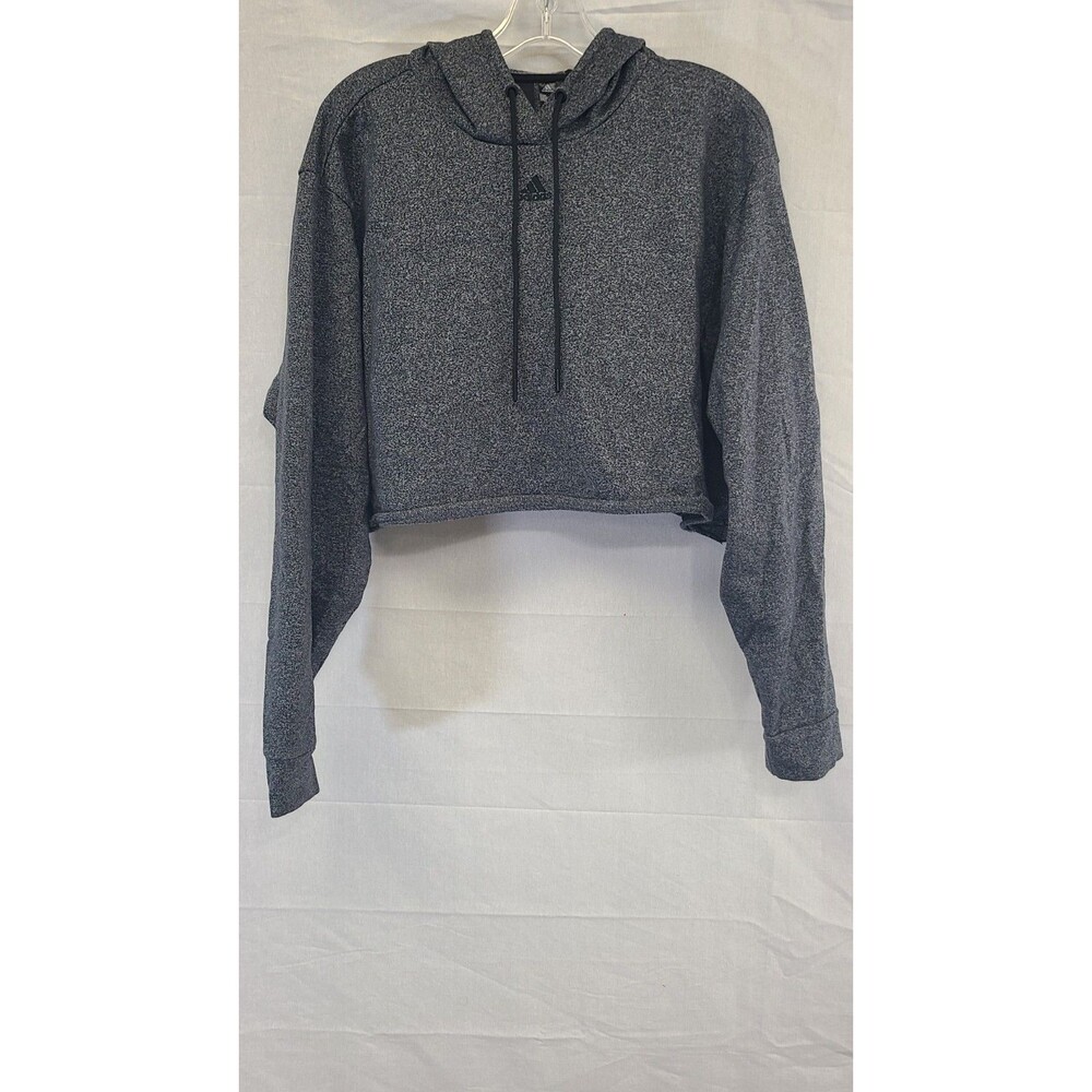 Adidas Cropped Hoodie Womens XL Gray Pullover Cotton Athletic Gym Sweatshirt EUC